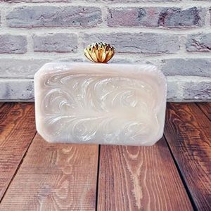 Bolso de mano de resina blanca, hecho a mano, adornado con perlas y piedras, bolso de lujo hecho a mano, regalo de boda para novia, Clutch - Product Image 3