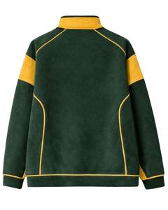 Sudadera con capucha de forro polar para mujer, amarilla y verde oscuro, extragrande, con cuello alto y botones a presión, informal de invierno, personalizada, con bolsillo con cremallera - Product Image 2