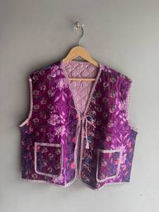 Floral <b>Quilted</b> Cotton Vest V-Neck Sleeveless Women's <b>Jacket</b> Summer Wear with Pockets Printed <b>Pattern</b> Regular Length GIFT FOR HER - Product Image 1