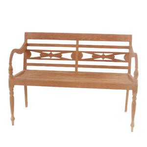 Le banc de jardin Batavia en teck massif présente des accoudoirs incurvés distinctifs et des sculptures décoratives sur le dossier. - Product Image 3