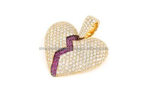 Colgante y Dijes de Plata 925 con Diamante Cultivado en Laboratorio, Joyería de Moda Única - Collar Hip Hop Chapado en Oro con Corazón Roto Burbujeante, Regalos - Product Image 6
