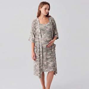 Women's Camouflage Maternity Robe Knee-Length Three Quarter Sleeve V-Neck Loose Fit Breathable Knitted Sleepwear Night Gown Robe - Product Image 1