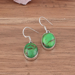 Boucles d'oreilles de luxe en cuivre vert naturel, argent sterling 925, faites à la main, goutte d'eau, pierre précieuse, style bohème, bijoux - Product Image 5