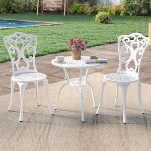 Set Bistrot da Esterno in Alluminio Pressofuso, 3 Pezzi con Sedie e Tavolo con Foro per Ombrellone - Product Image 2
