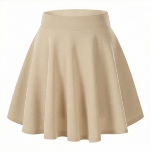 Jupe courte élastique à taille élastique pour femmes, couleur unie, plissée, tricotée en coton et élasthanne, confortable, toutes saisons - Product Image 1