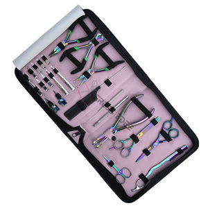 Premium Rainbow Hair Extension Tool kit with 3 Hole Bead Crimper Flat Tip Plier Keratin <b>Cutter</b> Hook Threader Trimming Scissors - Product Image 1