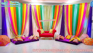 Beaux rideaux de velours brodés pour Haldi Mehendi décor décor de mariage rideaux brodés mariage indien Sangeet rideaux - Product Image 2