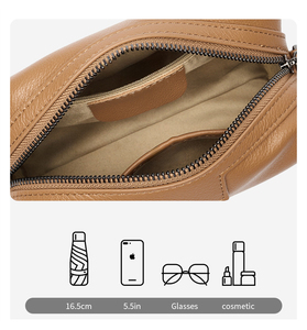 Sac bandoulière en cuir véritable 19 cm avec fermeture éclair, sangle amovible, style minimaliste unisexe - Product Image 4
