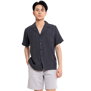 Chemises décontractées pour hommes en lin/coton à imprimé Dobby, séchage rapide, manches courtes, col en V, 140g, pour l'automne, OEM, vente en gros, personnalisables, détection par aiguille - Product Image 3