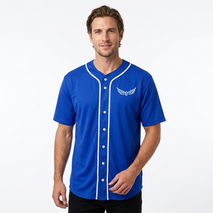 Maillot de baseball bleu roi pour homme, manches courtes, logo brodé, évacuation de l'humidité, coupe classique, vêtements toutes saisons - Product Image 5