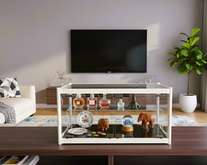 Modern minimalist tempered glass display <b>cabinet</b>, <b>white</b> base, collectible display <b>cabinet</b>, suitable for living room, dining room - Product Image 4