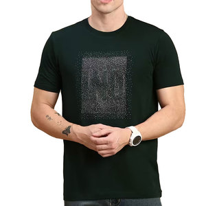 T-shirt en toile respirant uni pour homme, style streetwear, avec impression numérique personnalisée, col contrastant - Product Image 1