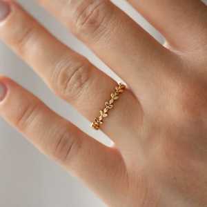 Hallmark <b>Silver</b> Minimalist Gold Leaf <b>Ring</b>-<b>Adjustable</b> 18K Gold & Platinum Wedding <b>Ring</b> - Product Image 2