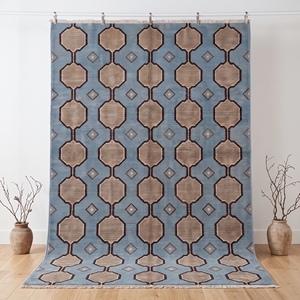 Tapis géométrique moderne, tapis de sol doux, bleu beige marron, tapis décoratif à franges pour salon, chambre à coucher - Product Image 5