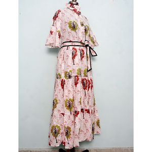 เดรสผ้าคอตตอนพิมพ์ลายแขนสั้นสำหรับผู้หญิงชุดเดรสปาร์ตี้สไตล์หวานลำลองแขนกระดิ่งทันสมัย - Product Image 5