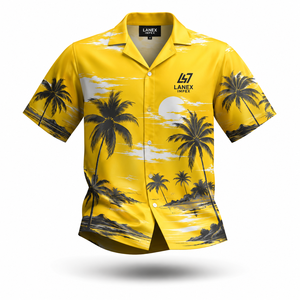 Custom Men Hawaiian Camp Collar <b>Button</b> <b>Up</b> Yellow <b>Shirt</b> Premium Polyester Tropical Sublimation Printed Beach Resort Casual <b>Shirt</b> - Product Image 2
