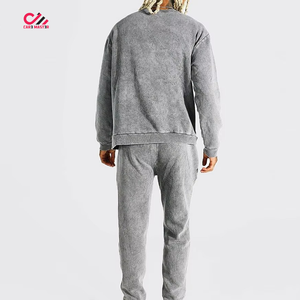 Ensemble de survêtement streetwear personnalisé en molleton de coton, coupe oversize, avec pantalon de survêtement empilé pour homme, effet délavé à l'acide - Product Image 2