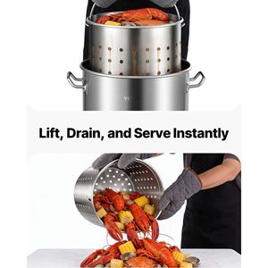 Pentola Grande in Acciaio Inossidabile da 42 Quarti con Coperchio e Manico, Pentola Commerciale Resistente per Zuppe e Salse, con Cestello Integrato - Product Image 4