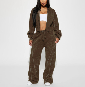 Pantalon d'hiver pour femme de haute qualité, personnalisé, marron, léger, ample, à taille élastique, à jambes larges, en polaire, écologique, coupe-vent, streetwear - Product Image 2