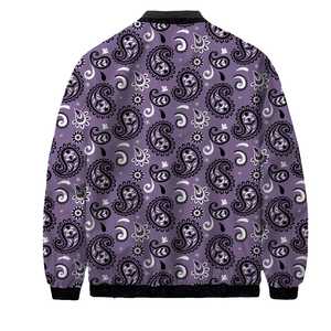 Blouson bomber pour homme à imprimé cachemire violet, fermeture éclair sur le devant, vêtement d'extérieur décontracté pour l'automne, coupe classique, matière polyester - Product Image 2