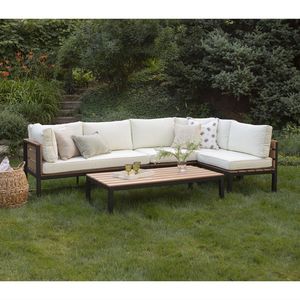 L-Shaped Solid Teak Wood Outdoor Sofa for Garden Terrace and Garden Chairs - Product Image 2