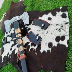 ขวานเหล็กดามัสกัสสองหัว ดีไซน์งานฝีมือแบบดั้งเดิม เครื่องมืออเนกประสงค์สำหรับงานหนัก เหมาะสำหรับการตั้งแคมป์ บุชคราฟท์ และการเอาตัวรอด - Product Image 4