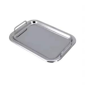 Elegantes bandejas de servicio para el hogar, hoteles y restaurantes, color plateado, modernas bandejas de acero inoxidable, forma cuadrada, suministros para hoteles - Product Image 2
