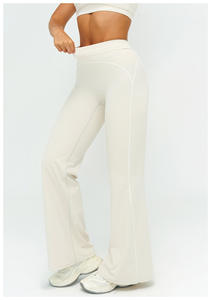 กางเกงขากว้างบุขนแกะสำหรับผู้หญิงเอวสูงสีบล็อกกิ้งทรงหลวมสบายๆ - Product Image 5