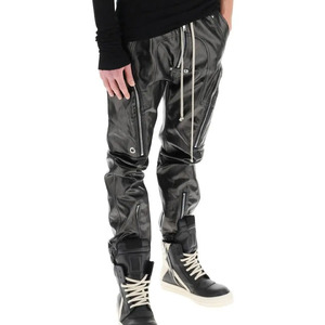 New Fashion Mid Elastic Drawstring Waist Zip Pockets Straight Wholesale Price Custom Made Leather Pants for Men With Custom Logo - Product Image 2