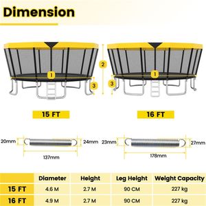 Trampoline de loisirs familial d'extérieur de 16 pieds avec filet de sécurité à 360 degrés, cadre de 18 pieds, cadre de 14 pieds, capacité de 150 kg pour utilisation en extérieur - Product Image 5