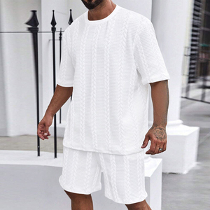 Conjunto de Camiseta y Pantalones Cortos para Hombre, Color Beige, Tejido de Punto, Color Sólido, Ropa Casual de Verano, Tela de Algodón Transpirable - Product Image 6