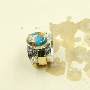 Natural Oyster Copper Turquoise <b>Ring</b> Handmade 925 Sterling Silver And Brass <b>Statement</b> <b>Ring</b> Boho Artisan GemstoneJewelry herwomen - Product Image 6