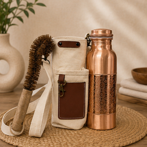 Half Embossed Copper Water <b>Bottle</b> Sleeve And <b>Brush</b> Kit Eco-friendly Portable Multi-Use Home Use with Coaster Lids - Product Image 1