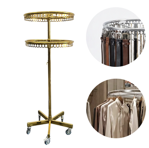 Porte-vêtements rotatif à 2 niveaux en acier inoxydable robuste, réglable, doré, avec roulettes, pour écharpes, ceintures et pantalons - Product Image 1