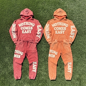 Ensemble de survêtement vintage brodé personnalisé pour homme, coupe-vent, écologique, épais, avec veste et pantalon de sport, effet délavé - Product Image 1