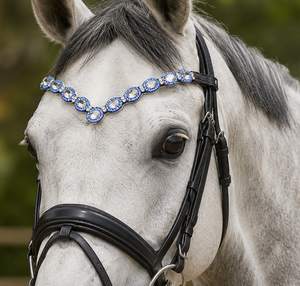 Fronture de Cheval en Cuir Premium Bleu Saphir avec Strass Halo et Design Vague Ovale – Vente en Gros pour Fabricants d'Équipements Équestres - Product Image 6