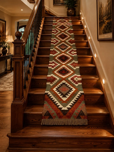 Tapis de couloir Kilim tissé à la main en laine et jute, style bohème tribal, rustique, pour entrée de ferme, sur mesure - Product Image 4