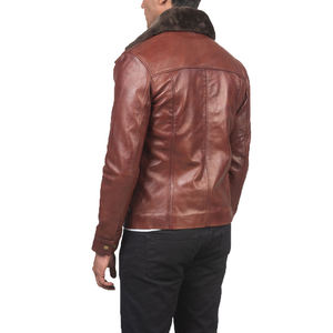 Chaqueta Bomber Premium de Cuero Genuino Marrón con Cuello de Piel, Impermeable y Resistente al Viento, Estilo Clásico de Invierno, Fabricante Personalizado - Product Image 2