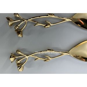 Elegant Metal Salad Serving <b>Spoon</b> and Fork Set Gold Finish Floral Branch Handle Kitchen Dining <b>Table</b> Accessories - Product Image 6