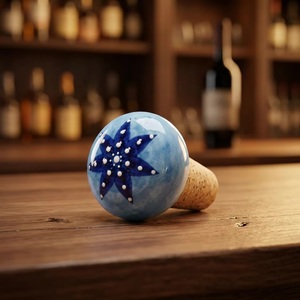 Beads Art Eco-Friendly Ceramic Olive Oil <b>Bottle</b> <b>Stopper</b> with Blue Star Pattern Cork Base Sealing Accessory - Product Image 2