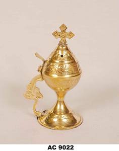 Incensario de Latón Hecho a Mano para Iglesia Ortodoxa con Tapa de Cruz, Decoración Tradicional Religiosa para Altar - Product Image 1