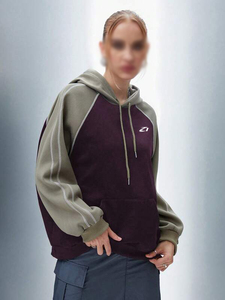 Bulk Women's Color <b>Block</b> Hoodies Cotton Blend Raglan Sleeve Contrast Stitching Kangaroo Pocket Relaxed Fit Private Label OEM ODM - Product Image 3