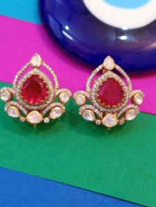Classic 22k Gold Plated <b>Stud</b> <b>Earrings</b> With Red <b>Crystal</b> Rhinestone Water Drop Shape For Women Wedding Jewelry women <b>stud</b> <b>earrings</b> - Product Image 3