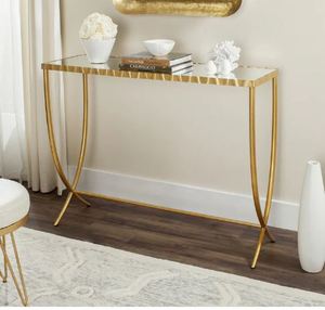 LINEA Metal <b>Console</b> <b>table</b> with Glass Top luxury Golden metal <b>console</b> <b>table</b> for living room - Product Image 1