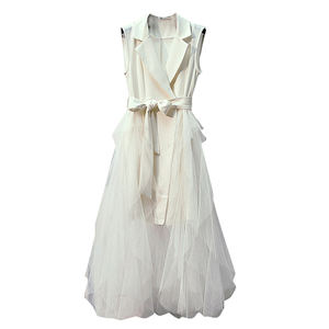 Vestidos Largos de Mujer Estilo TWO TWIN con Cuello con Muescas, Sin Mangas, Cintura Alta, Patchwork, Cordones, Malla Empalmada y Color Sólido - Product Image 1