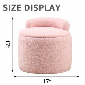 Modern Round Teddy Velvet Upholstered Storage Ottoman with Low Back Plush <b>Footrest</b> for Bedroom & Living Room Loung - Product Image 5