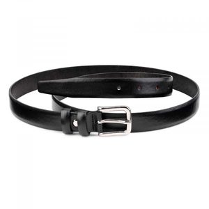 Ceinture en cuir véritable, cuir de vache, couleur unie, boucle à ardillon rectangulaire argentée, style formel, durable - Product Image 1