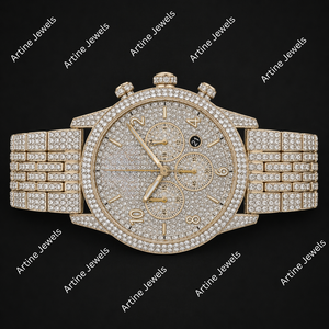 Reloj cronógrafo dorado con diamantes, esfera con diamantes, reloj de pulsera de lujo para hombre - Product Image 2