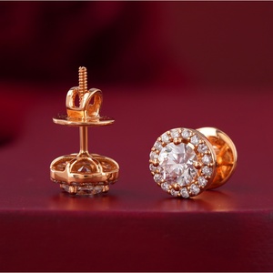 1.12 CT Round Halo Lab Grown Diamond Stud <b>Earrings</b> with 14K Rose Gold VVS1 Clarity Screw Shape Available White Yellow 18K Gold - Product Image 3