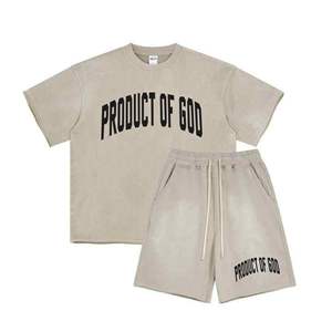 Conjunto de dos piezas de camiseta y pantalones cortos holgados con estampado, estilo informal y de ocio, con lavado ácido, talla grande, para verano. - Product Image 1